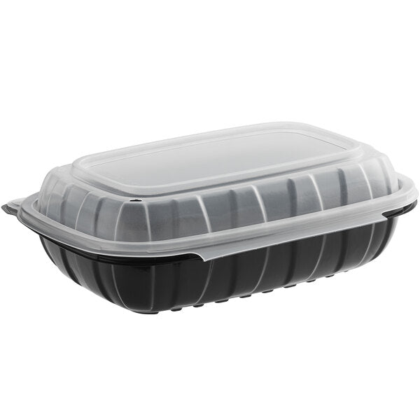 9" x 6" x 3" Microwaveable 1 - Compartment Black / Clear Plastic Hinged Container - 1 Count - Pro Linens