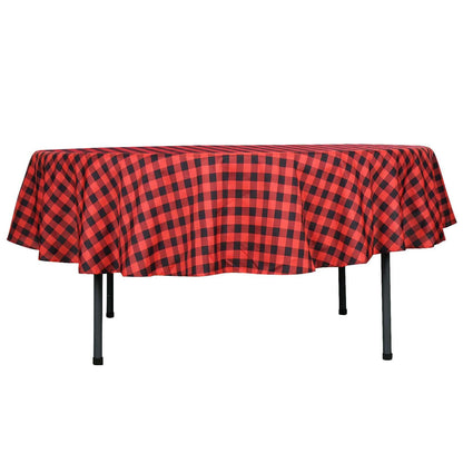 90" Black Red Buffalo Plaid Round Tablecloth, Gingham Polyester Checkered Tablecloth Pro Linens