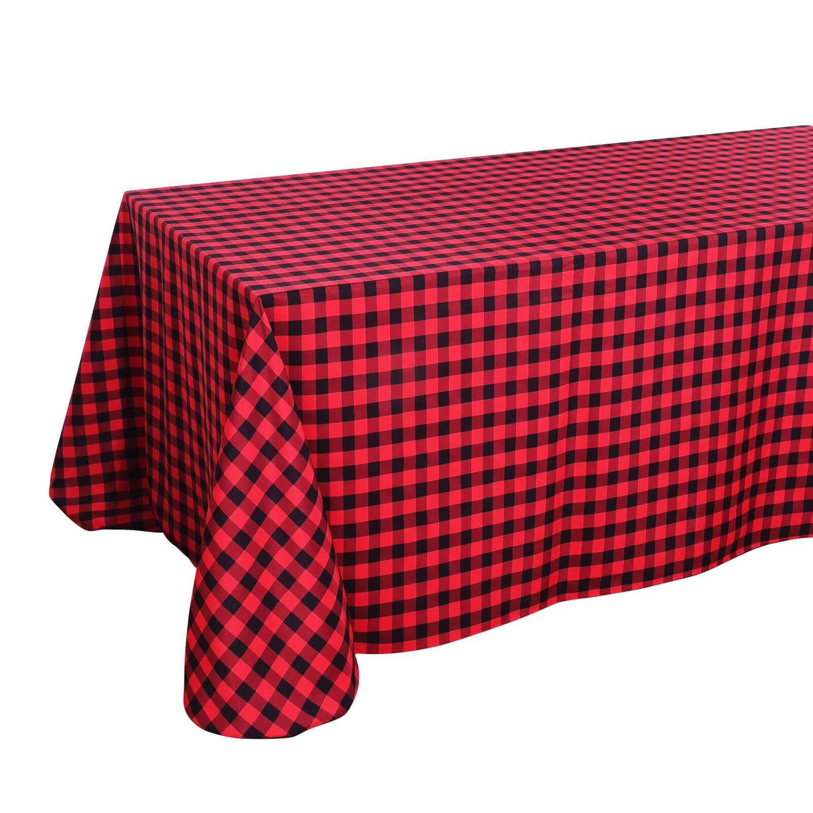 90"x156" Black Red Seamless Buffalo Plaid Rectangle Tablecloth, Checkered Polyester Tablecloth for 8 Foot Table With Floor - Length Drop - Pro Linens