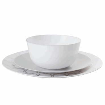 White and Silver Round Plastic Plates - Geo