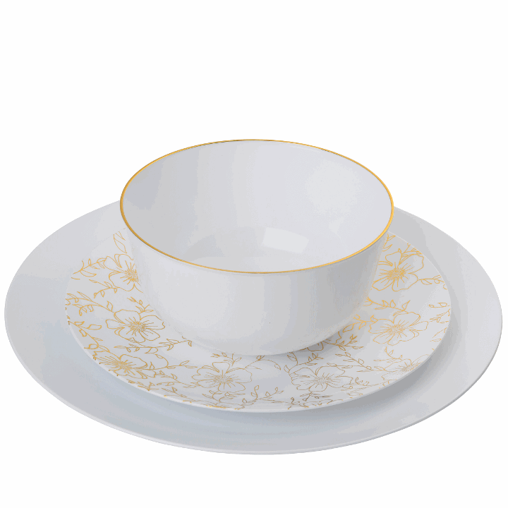 Gold and White Round Plastic Plates - Versa Plate Pro Linens