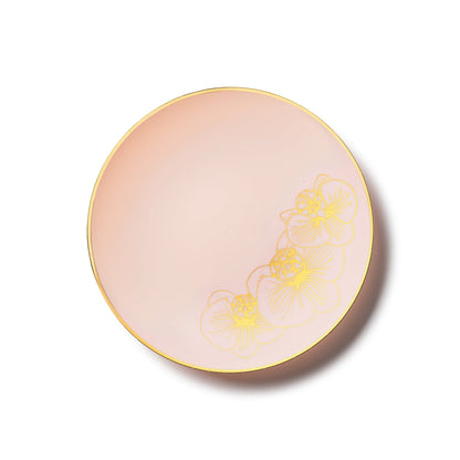 Antique Pink and Gold Round Plastic Plates - Orchid - Pro Linens