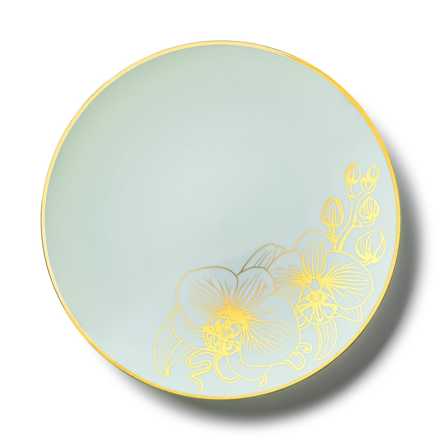 Antique Turquoise and Gold Round Plastic Plates - Orchid - Pro Linens