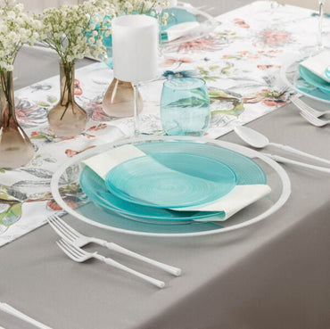 Aqua Transparent Round Plastic Plates - Crystal Design - Pro Linens