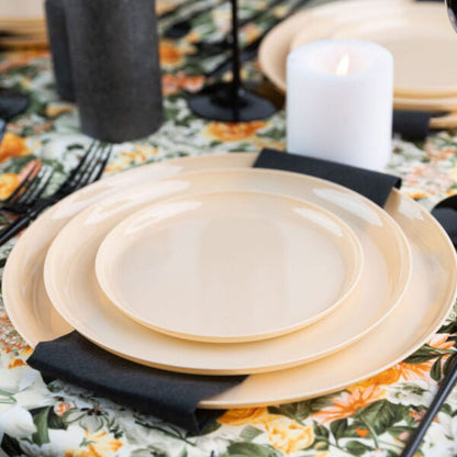 Beige Round Plastic Plates 10 Pack - Edge - Pro Linens