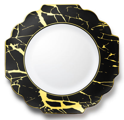 Black and Gold Marble Plastic Plates 10 Pack - Grand Plate Pro Linens