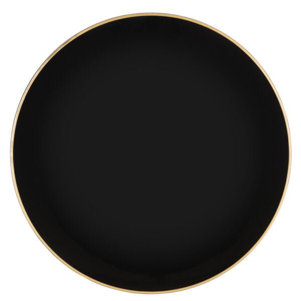 Black and Gold Rim 13″ Round Plastic Charger Plate - 4 Pack - Pro Linens