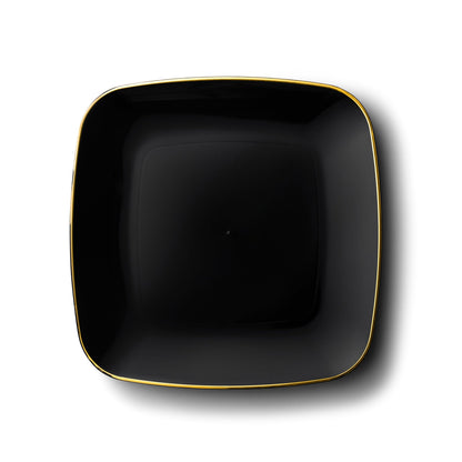 Black and Gold Rim Square Plastic Plates 10 Pack - Classic Plate Pro Linens