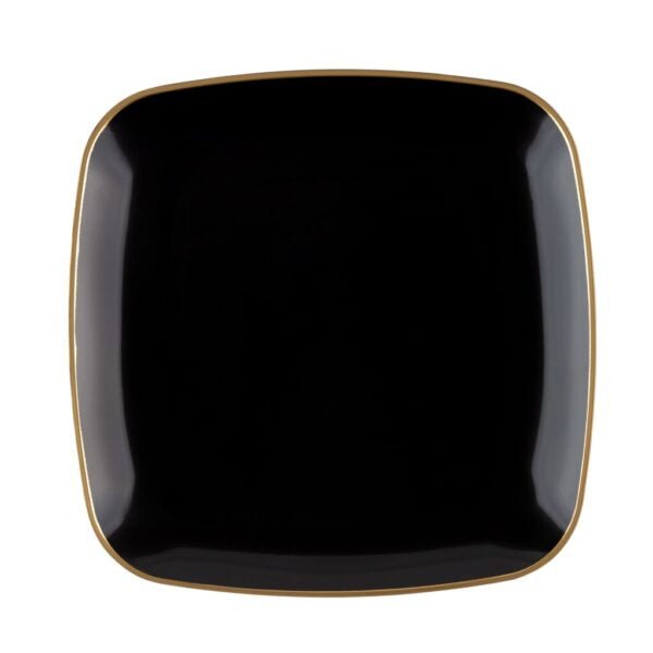 Black and Gold Rim Square Plastic Plates 10 Pack - Organic Plate Pro Linens