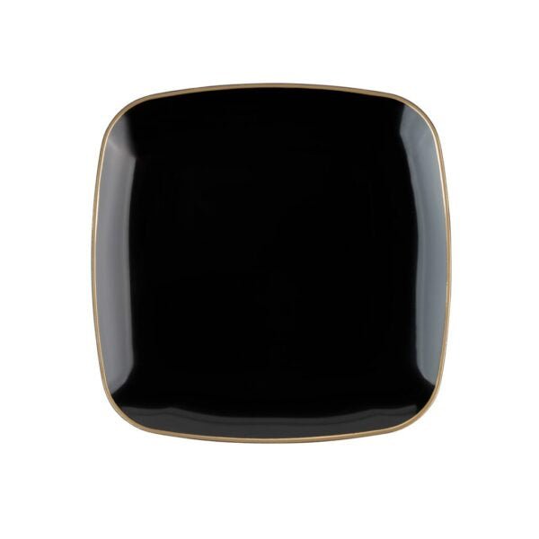 Black and Gold Rim Square Plastic Plates 10 Pack - Organic - Pro Linens