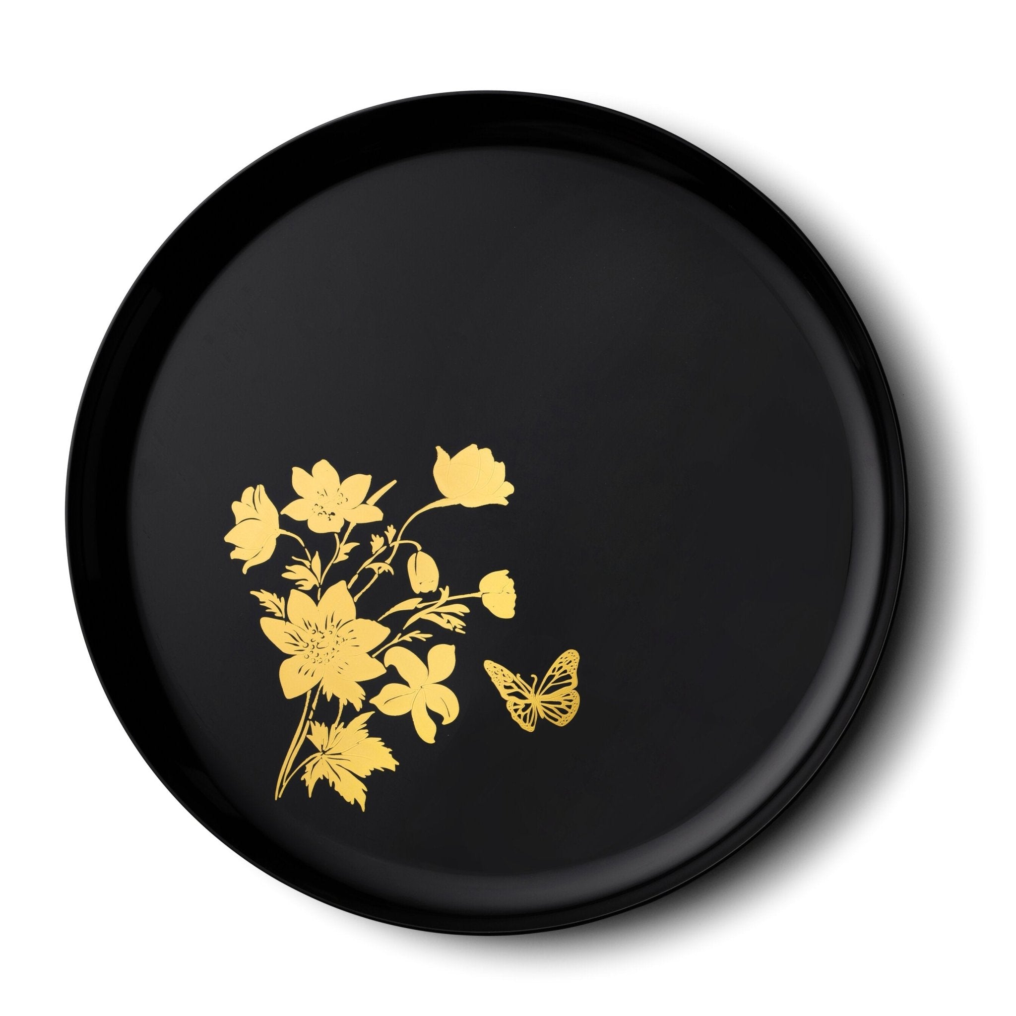 Black and Gold Round Plastic Plates - Garden Edge - Pro Linens