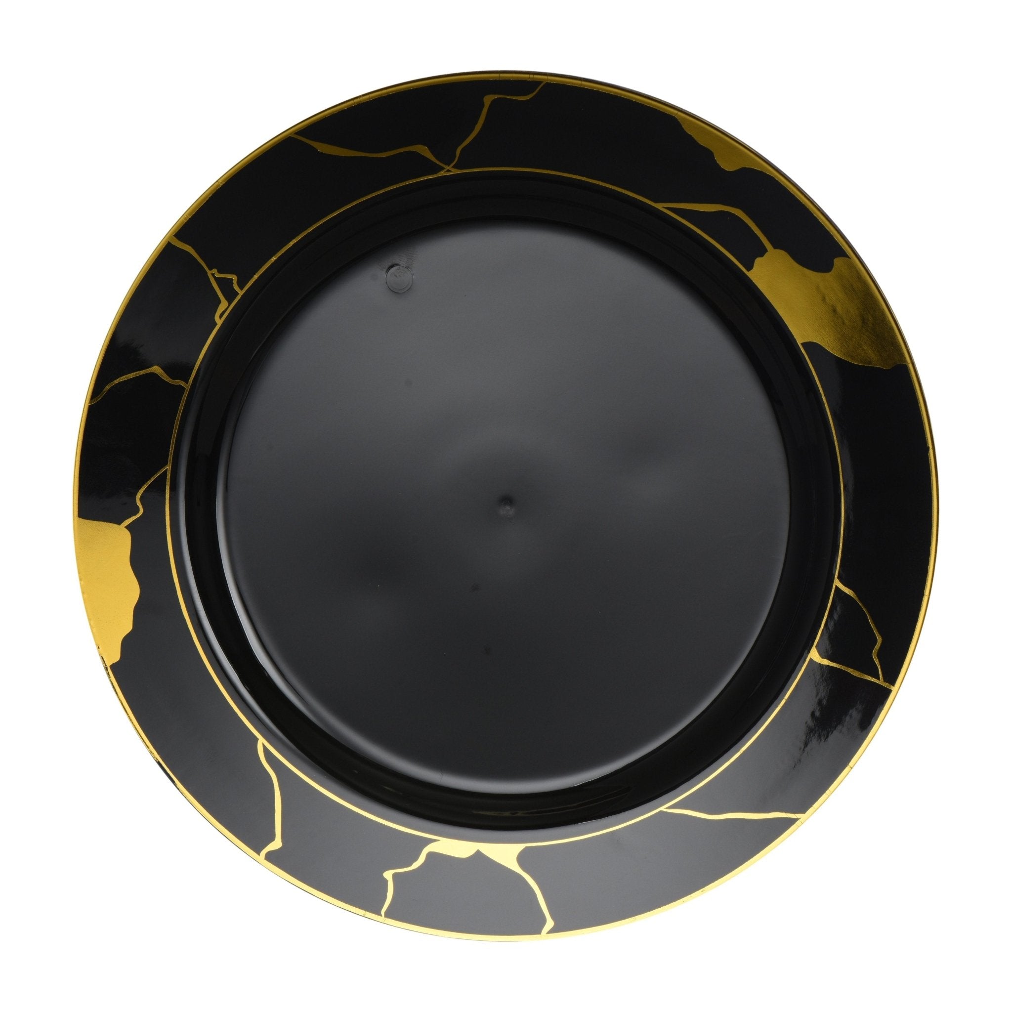 Black and Gold Round Plastic Plates - Marble - Pro Linens