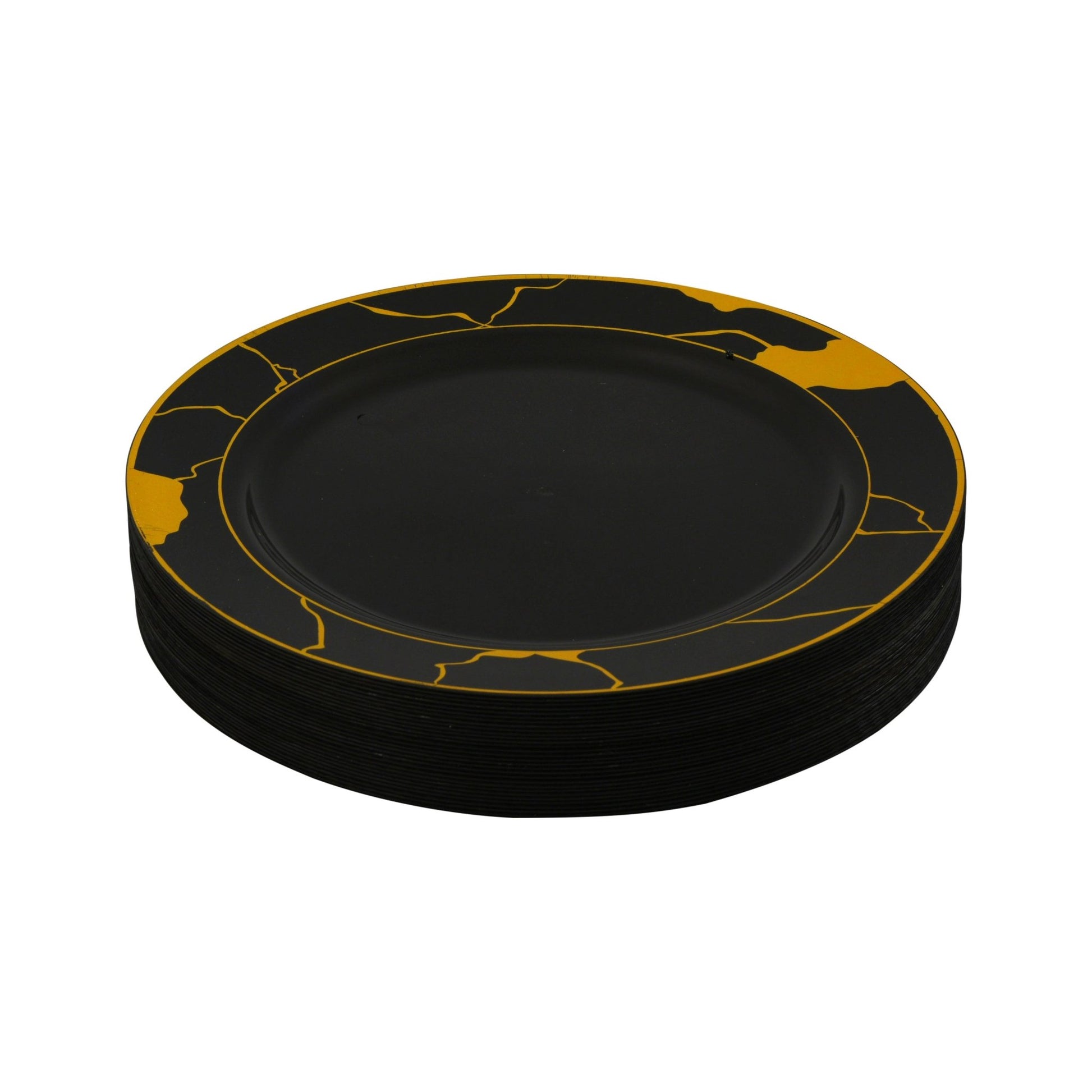 Black and Gold Round Plastic Plates - Marble Plate Pro Linens