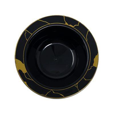 Black and Gold Round Plastic Plates - Marble Plate Pro Linens