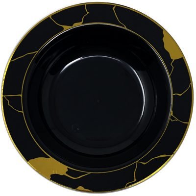 Black and Gold Round Plastic Plates - Marble Plate Pro Linens