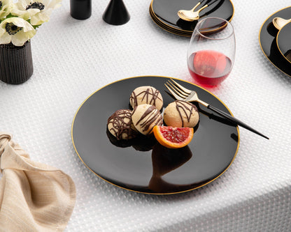 Black and Gold Round Plastic Plates - Organic Plate Pro Linens