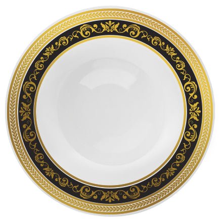 Black and Gold Round Plastic Plates - Royal Plate Pro Linens