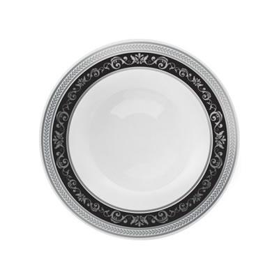 Black and Silver Round Plastic Plates - Royal Plate Pro Linens