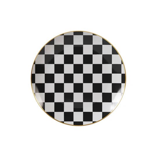 Black and White Round Plastic Plates - Checkerboard - Pro Linens