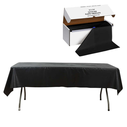 Black Plastic Tablecloth Roll in A Cut - to - Size Box with Slide Cutter, Cuts Up to 36 Rectangle 8 Feet Disposable Table Covers - 54"x300ft - Pro Linens