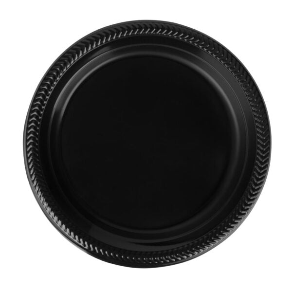 Black Round Plastic Dinner Plate 100 Pack - Cuisine - Pro Linens