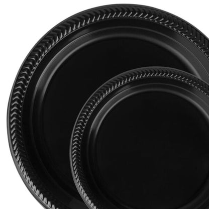 Black Round Plastic Dinner Plate 100 Pack - Cuisine Plate Pro Linens