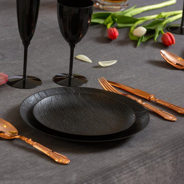 Black Round Plastic Plates - Mahogany - Pro Linens