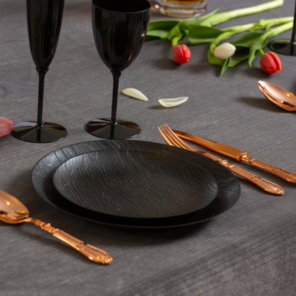 Black Round Plastic Plates - Mahogany Plate Pro Linens