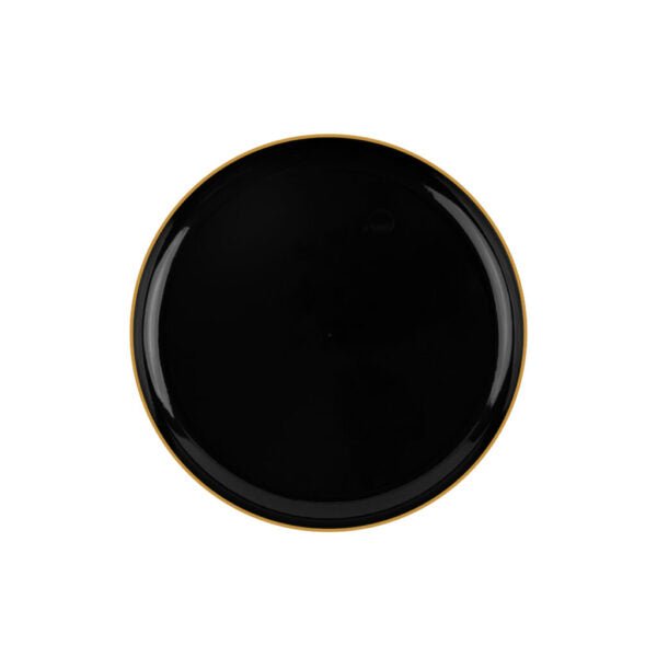 Black/Gold Rim Round Plastic Plates 10 Pack - Edge - Pro Linens