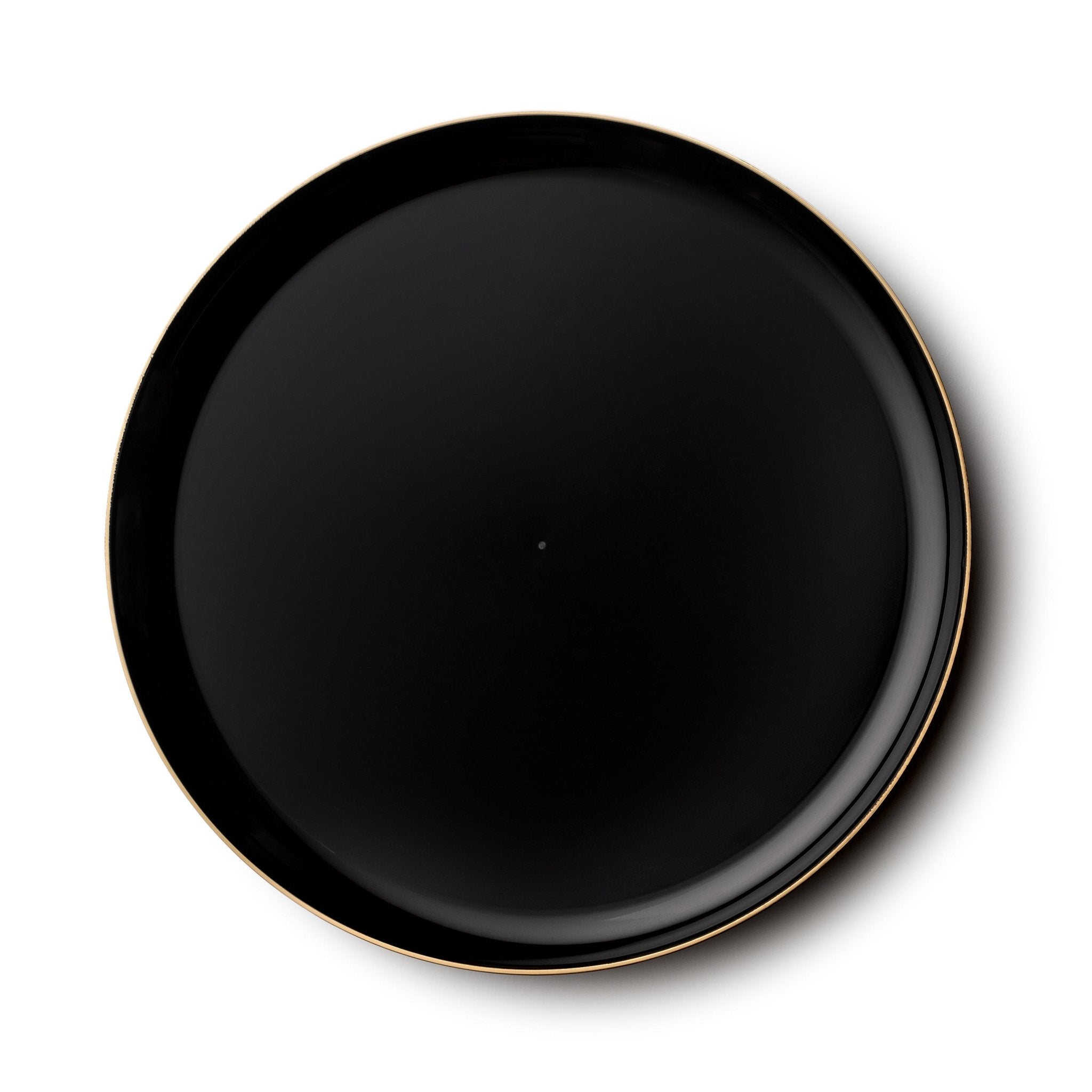 Black/Gold Rim Round Plastic Plates 10 Pack - Edge - Pro Linens