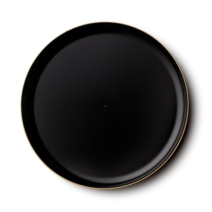 Black/Gold Rim Round Plastic Plates 10 Pack- Edge Plate Pro Linens