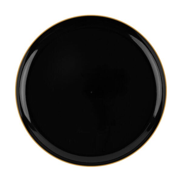 Black/Gold Rim Round Plastic Plates 10 Pack- Edge Plate Pro Linens