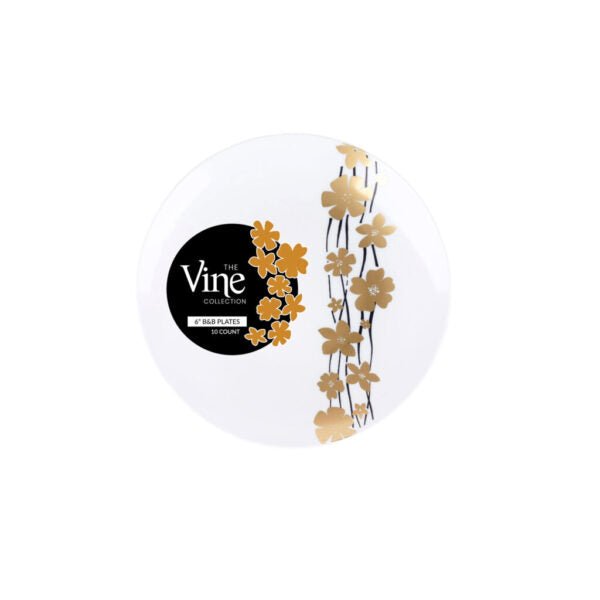 Black/Gold Round Plastic Plates - Vine - Pro Linens