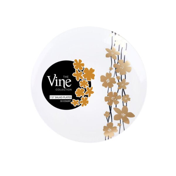 Black/Gold Round Plastic Plates - Vine - Pro Linens