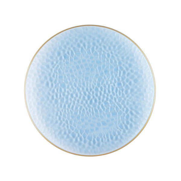 Blue and Gold Round Hammered Plastic Plates - Organic Hammered Plate Pro Linens