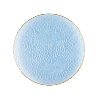 Blue and Gold Round Hammered Plastic Plates - Organic Hammered Plate Pro Linens