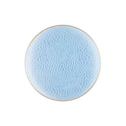 Blue and Gold Round Hammered Plastic Plates - Organic Hammered Plate Pro Linens