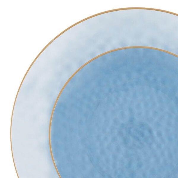 Blue and Gold Round Hammered Plastic Plates - Organic Hammered Plate Pro Linens