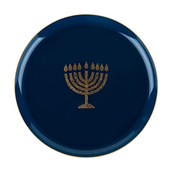 Blue and Gold Round Plastic Plates 10 Pack - Chanukah Plate Pro Linens