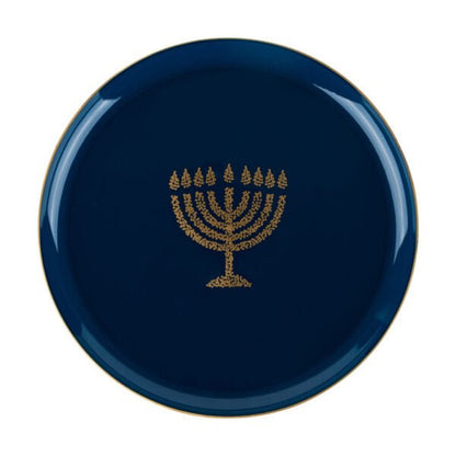 Blue and Gold Round Plastic Plates 10 Pack - Chanukah Plate Pro Linens