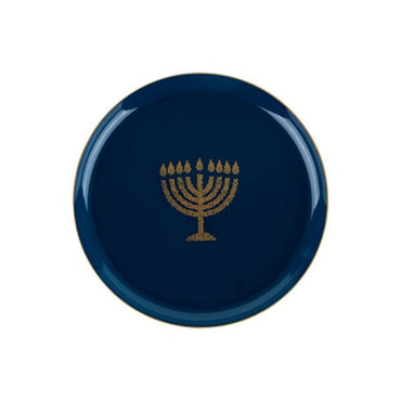 Blue and Gold Round Plastic Plates 10 Pack - Chanukah - Pro Linens