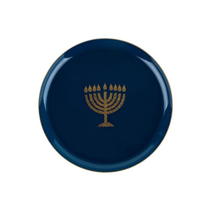 Blue and Gold Round Plastic Plates 10 Pack - Chanukah Plate Pro Linens