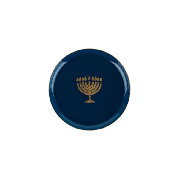 Blue and Gold Round Plastic Plates 10 Pack - Chanukah Plate Pro Linens