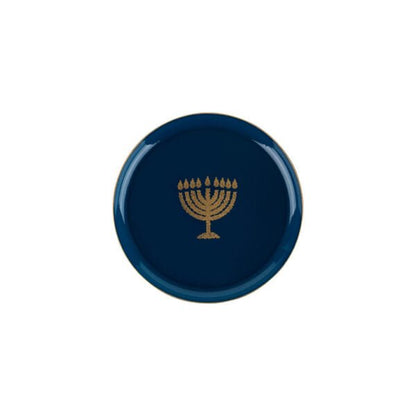 Blue and Gold Round Plastic Plates 10 Pack - Chanukah Plate Pro Linens