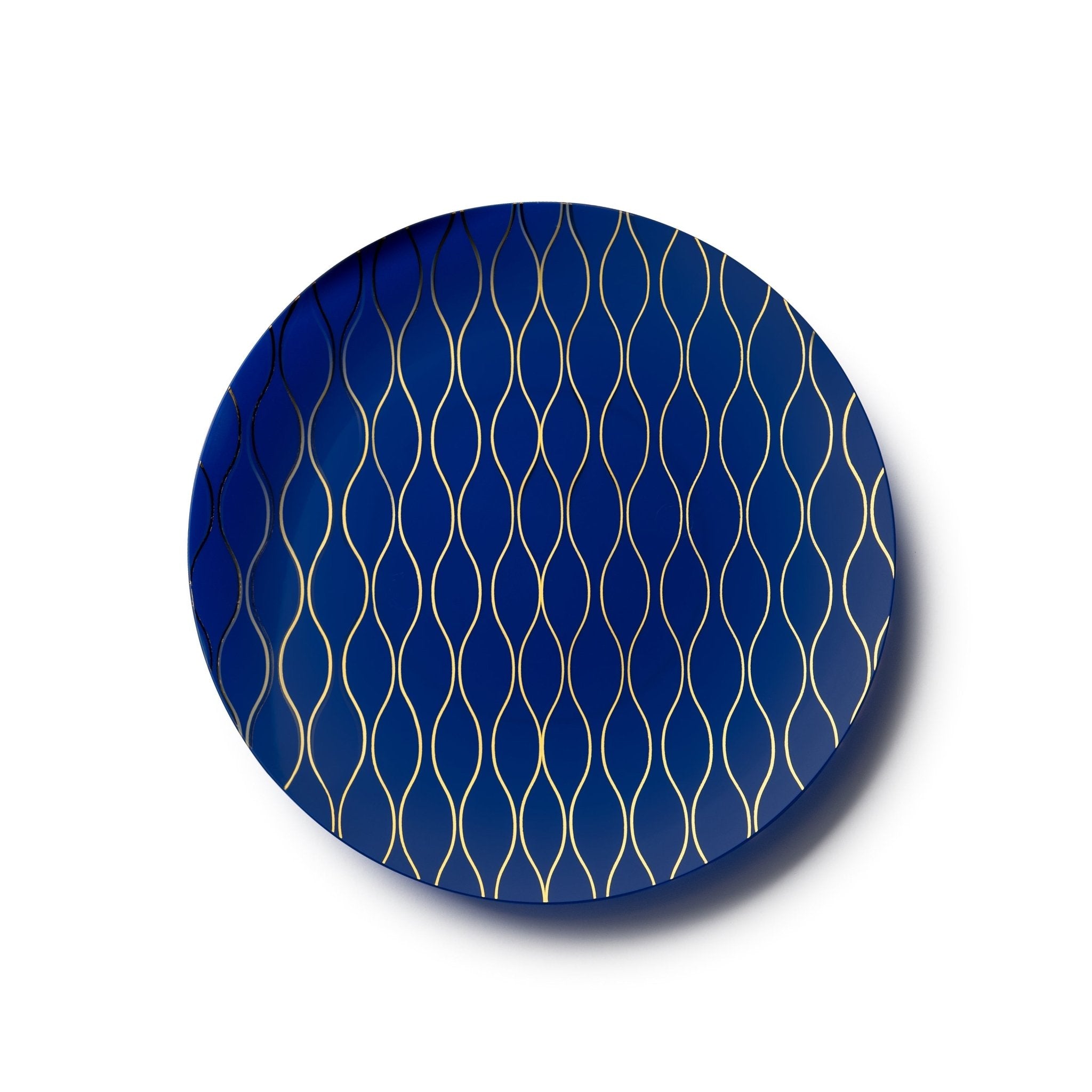 Blue and Gold Round Plastic Plates 10 Pack - Whisk - Pro Linens