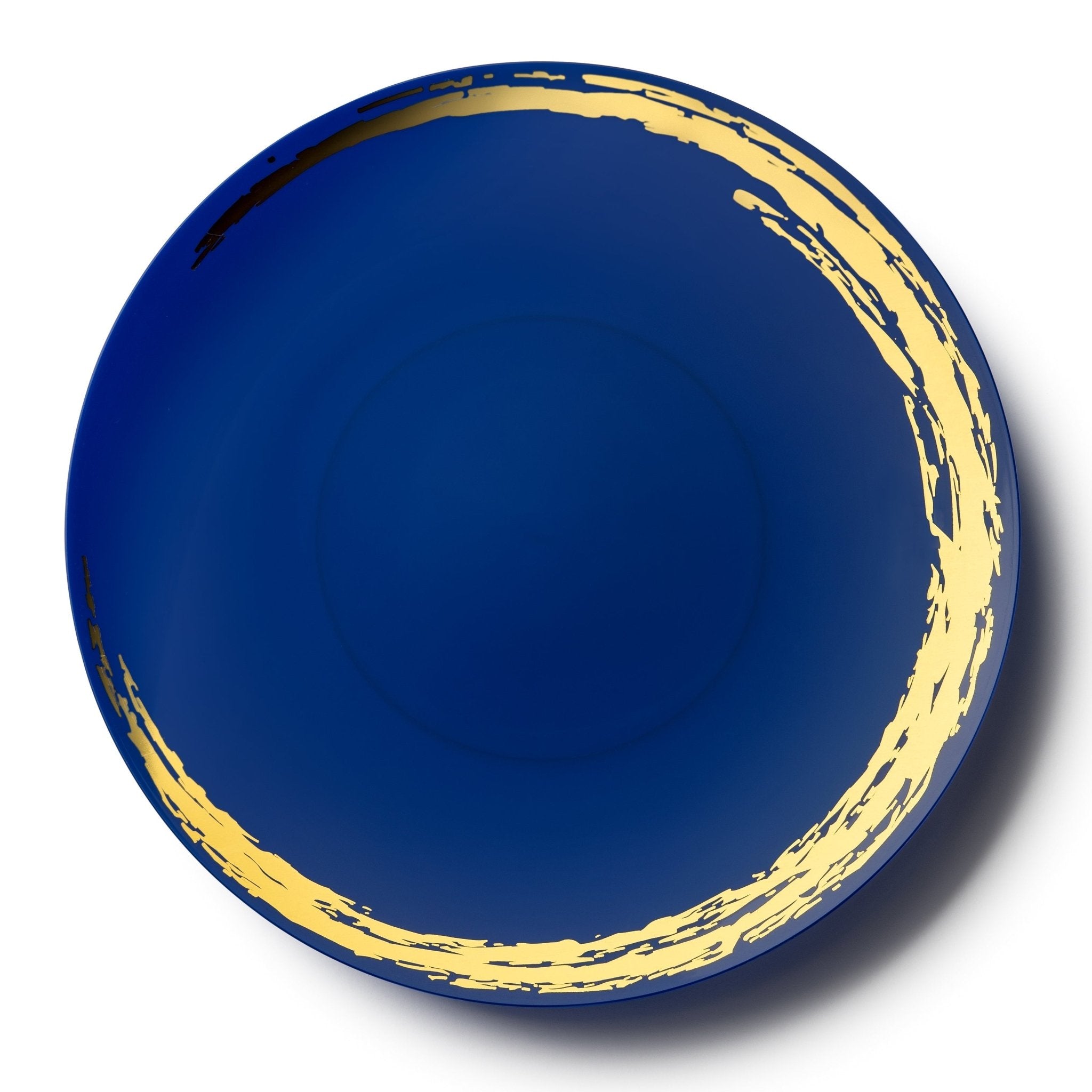 Blue and Gold Round Plastic Plates 10 Pack - Whisk - Pro Linens