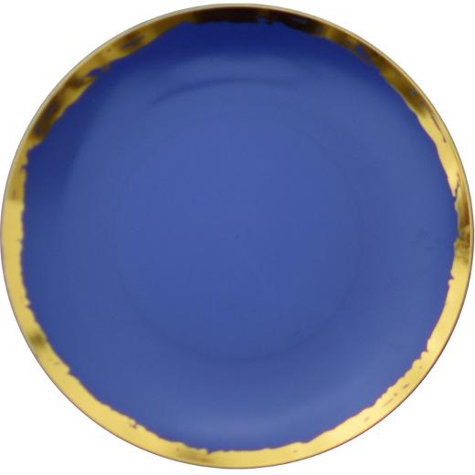 Blue and Gold Round Plastic Plates - Glam Plate Pro Linens