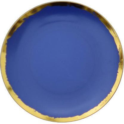 Blue and Gold Round Plastic Plates - Glam Plate Pro Linens