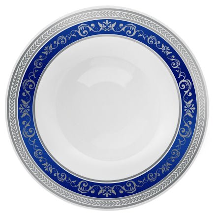 Blue and Silver Round Plastic Plates - Royal Plate Pro Linens