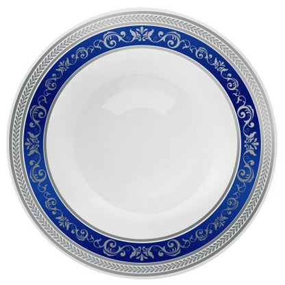 Blue and Silver Round Plastic Plates - Royal Plate Pro Linens